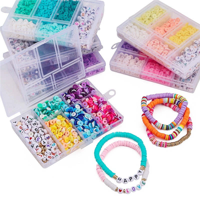 1160Pcs/Set Mix Color 6mm Clay Slice Beads Plastic Acrylic Letter Beads With Elascti Cord For Bracelets Mking Kids Jewelry DIY