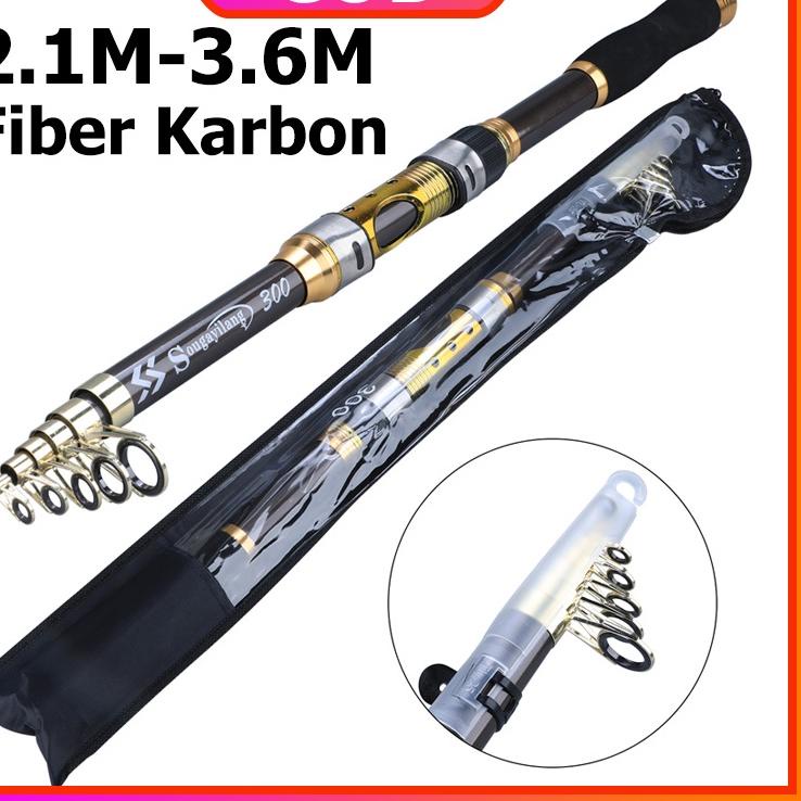 Dapatkan Hari Ini Pancing Teleskopik Portabel 2.1m-3.6m Carbon Fiber Spinning Fishing Rod