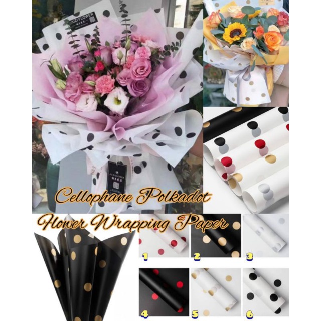 

Kertas Buket Motif Polkadot Flower Wrapping Papper Korea Waterproof Round Pattern Premium