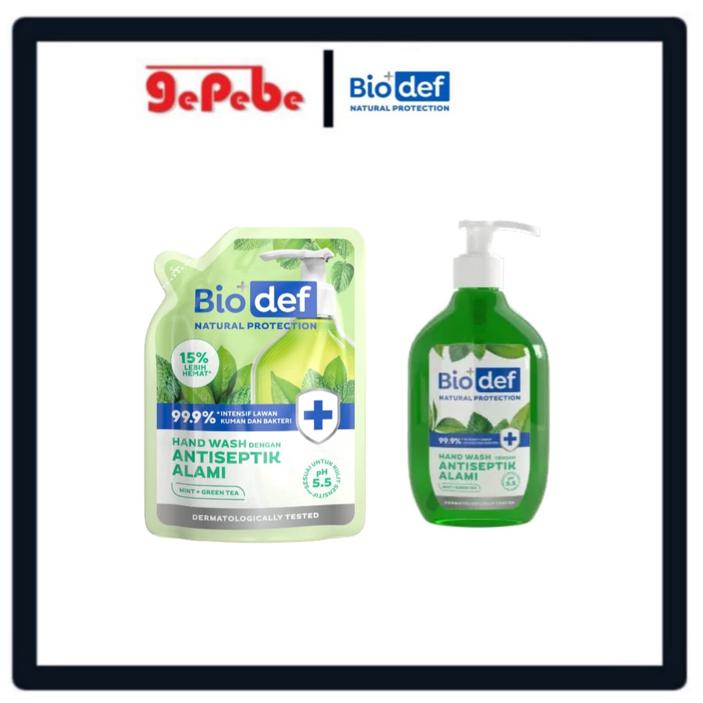 Biodef Natural Protection Mint + Green Tea Hand Wash ( Botol 250mL &amp; Refill 200mL )