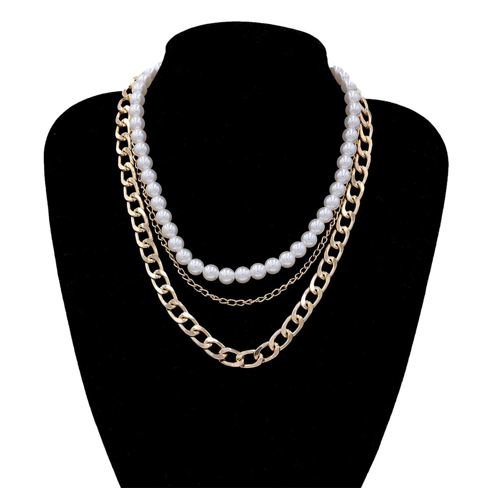 New Clavicle Chain Creative Retro Simple Pearl Chain Three-layer Necklace Women Ladies Wholesale