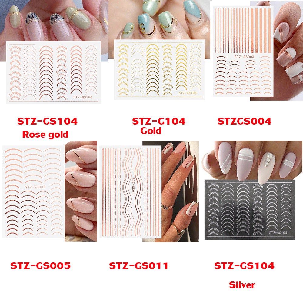 PINEAPPLE Foil Accessory Nail Sticker DIY Stripe Lines Design Nail Decals 3D Nail Decoration Metal Curve Adhesive Rose Gold