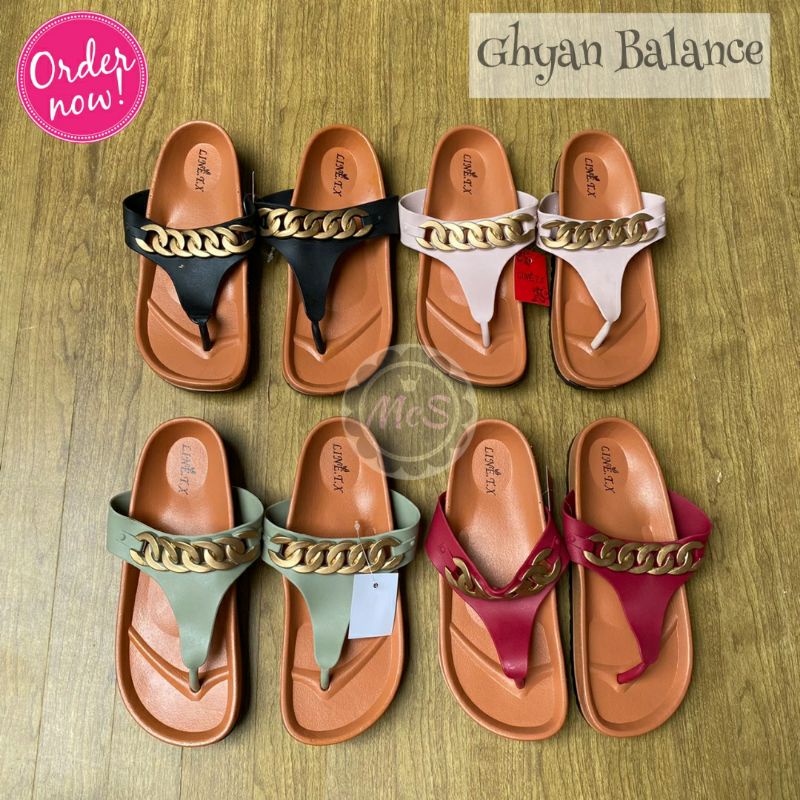 GHYAN Sandal jepit motif rantai gold merk LineTX