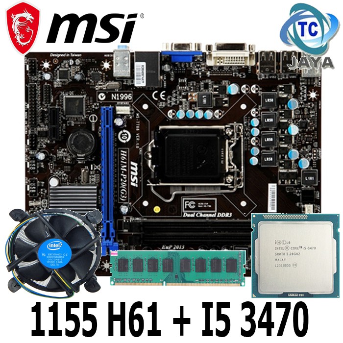 Mainboard LGA 1155 H61 MSI + Processor Core I5 3470 dan RAM 8GB