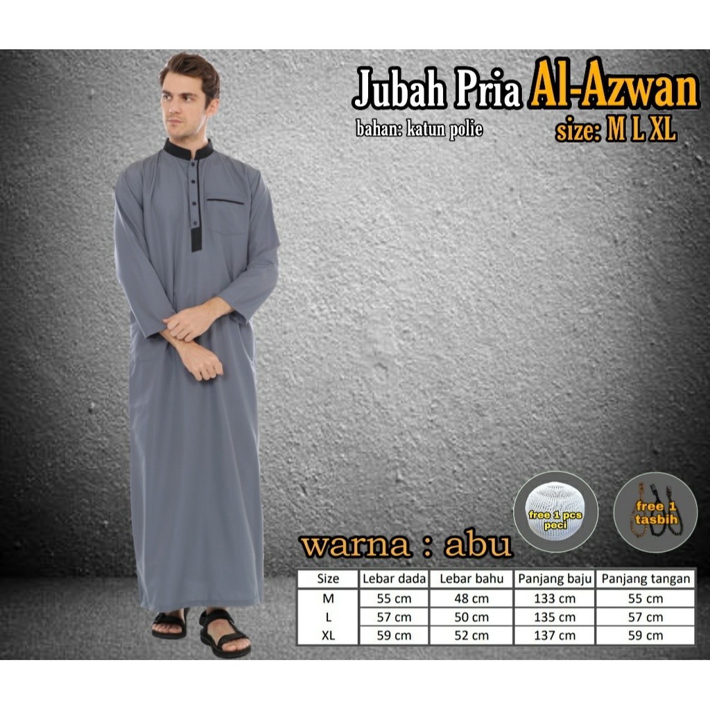 Jubah Al Azwan Original Pria Premium GAMIS Pria Bonus Tasbih Dan Peci