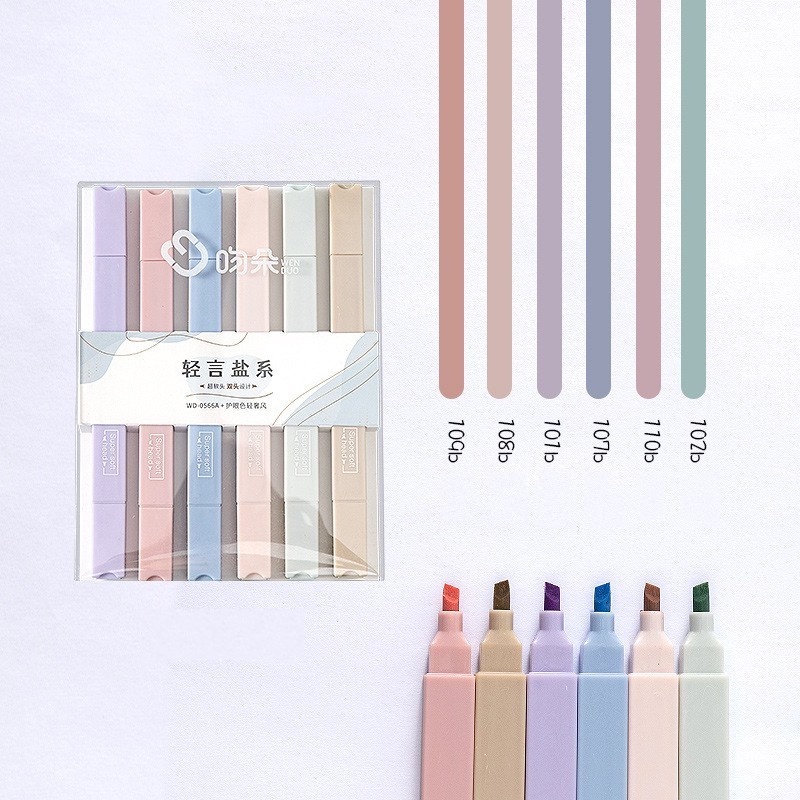 [6pcs/set Morandi Color Highlighter Pen Set] [12 Colors  Dual Tips Marker Pen]