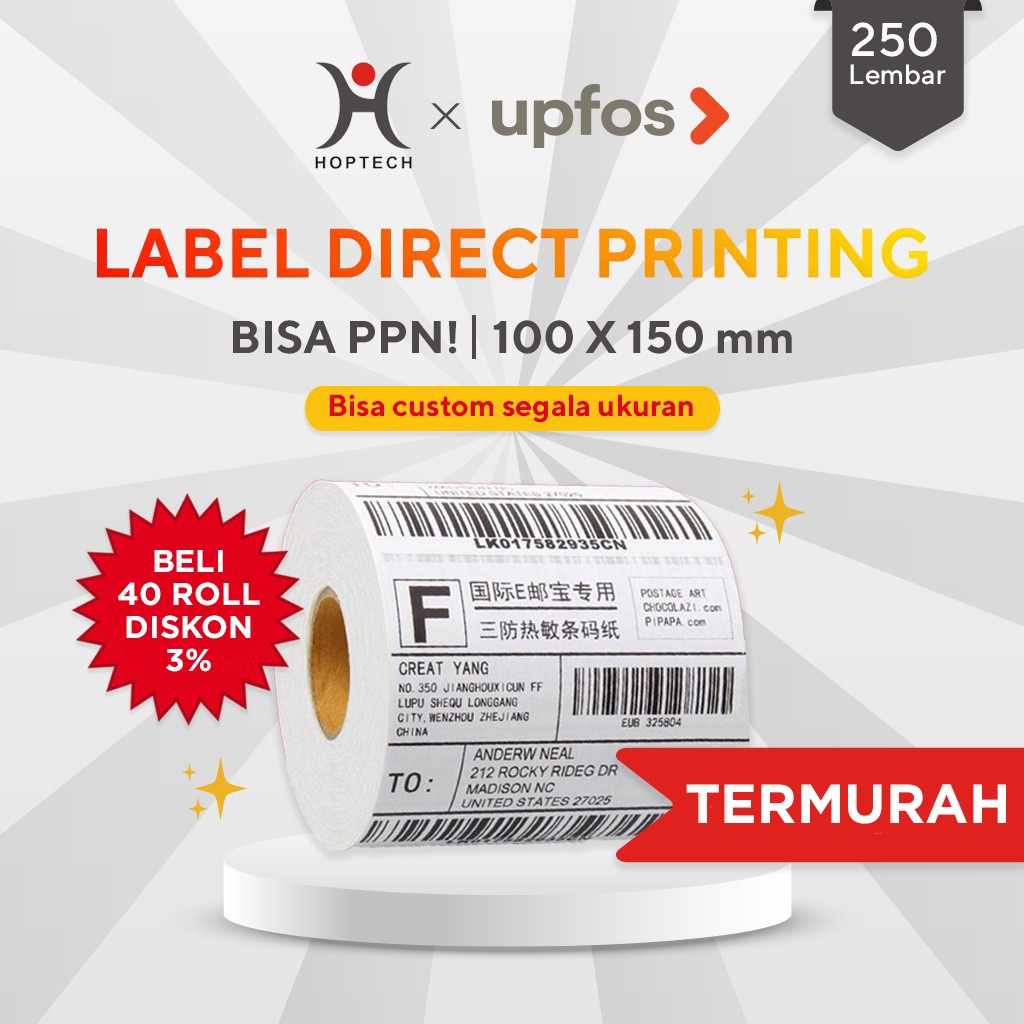 

100 x 150 Thermal Label Direct Barcode 100x150 isi 250 pcs ukuran A6