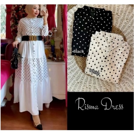 Risma Maxy Gamis Polka Terbaru 2022 Polkadot Dress Muslim Gamis Premium Monalisa Kekinian Lebaran Mu
