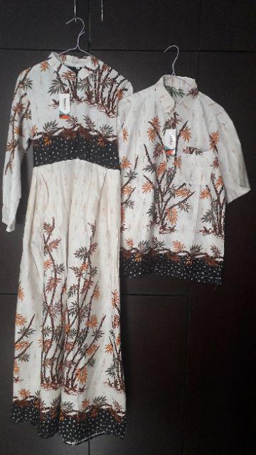 Baju Batik Couple Gamis Jumbo Murah Pasangan Modern Muslim  | Klyn - 025 Cg Bambu Putih