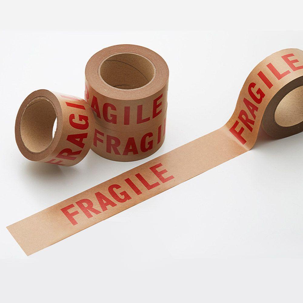 Solighter Tape Kertas Kraft Tulisan Peringatan Fragile Untuk Segel Karton