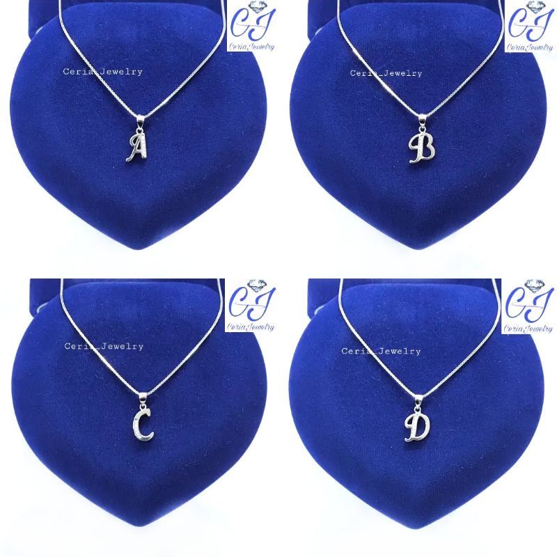 Kalung Perak Asli Silver 925 Lapis Emas Putih + Liontin Alfabet/Huruf - Perhiasan Perak Wanita