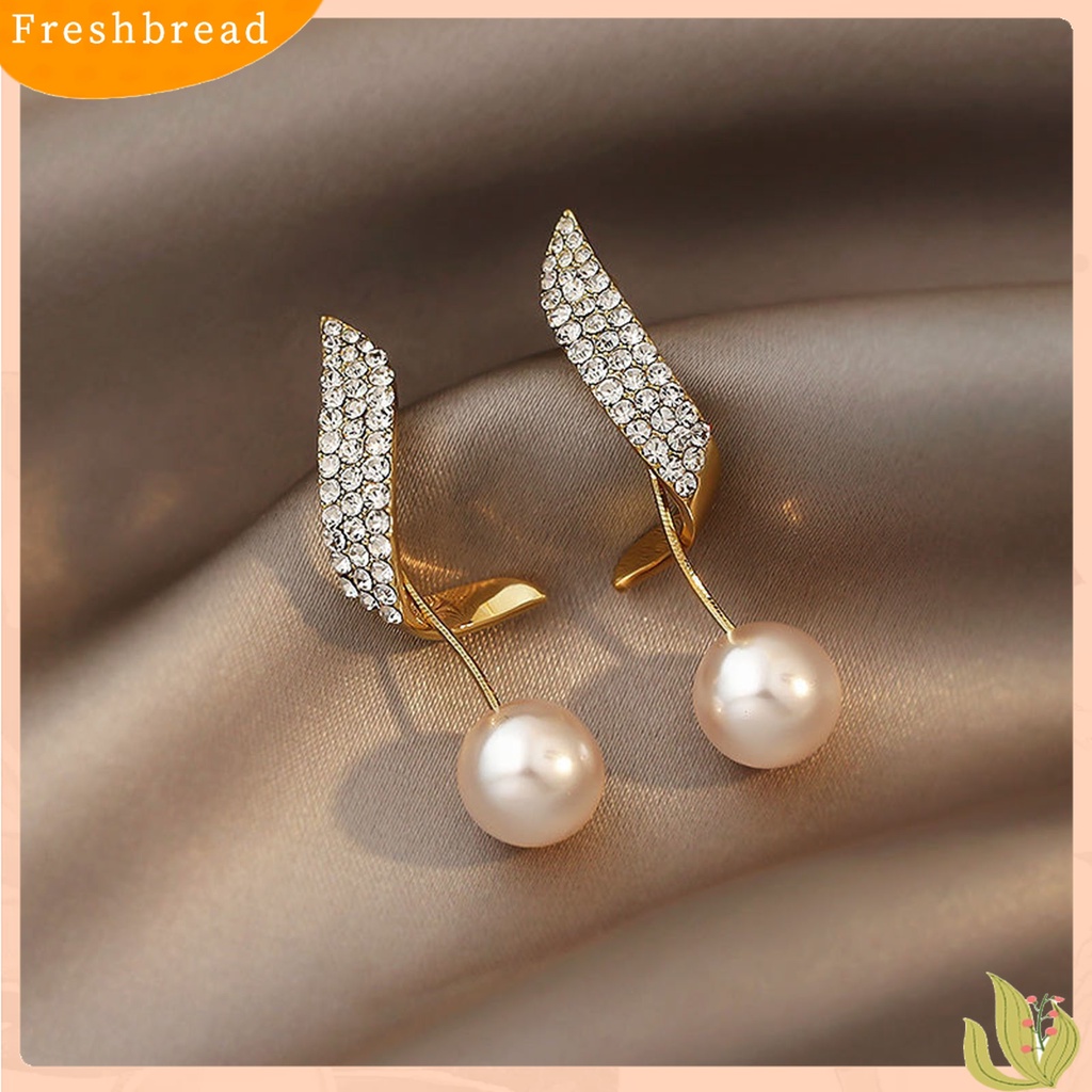 Terlaris 1 Pair Faux Pearl Drop Stud Earrings Unique Geometric Rhinestone Pearl Pendant Stud Earrings for Holiday