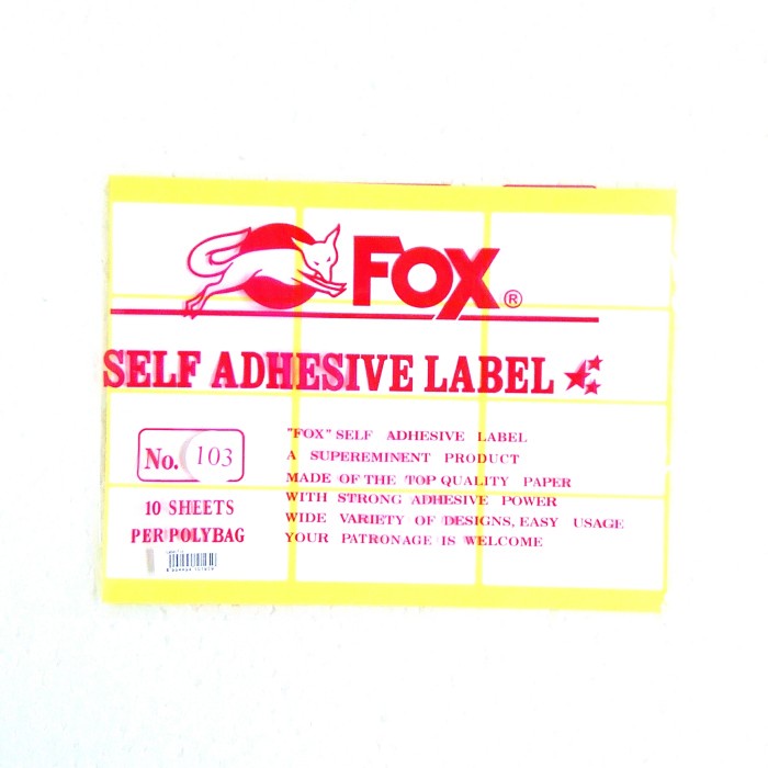 

Label FOX 103 / 107 / 123 - 1 PACK (10 Lembar)