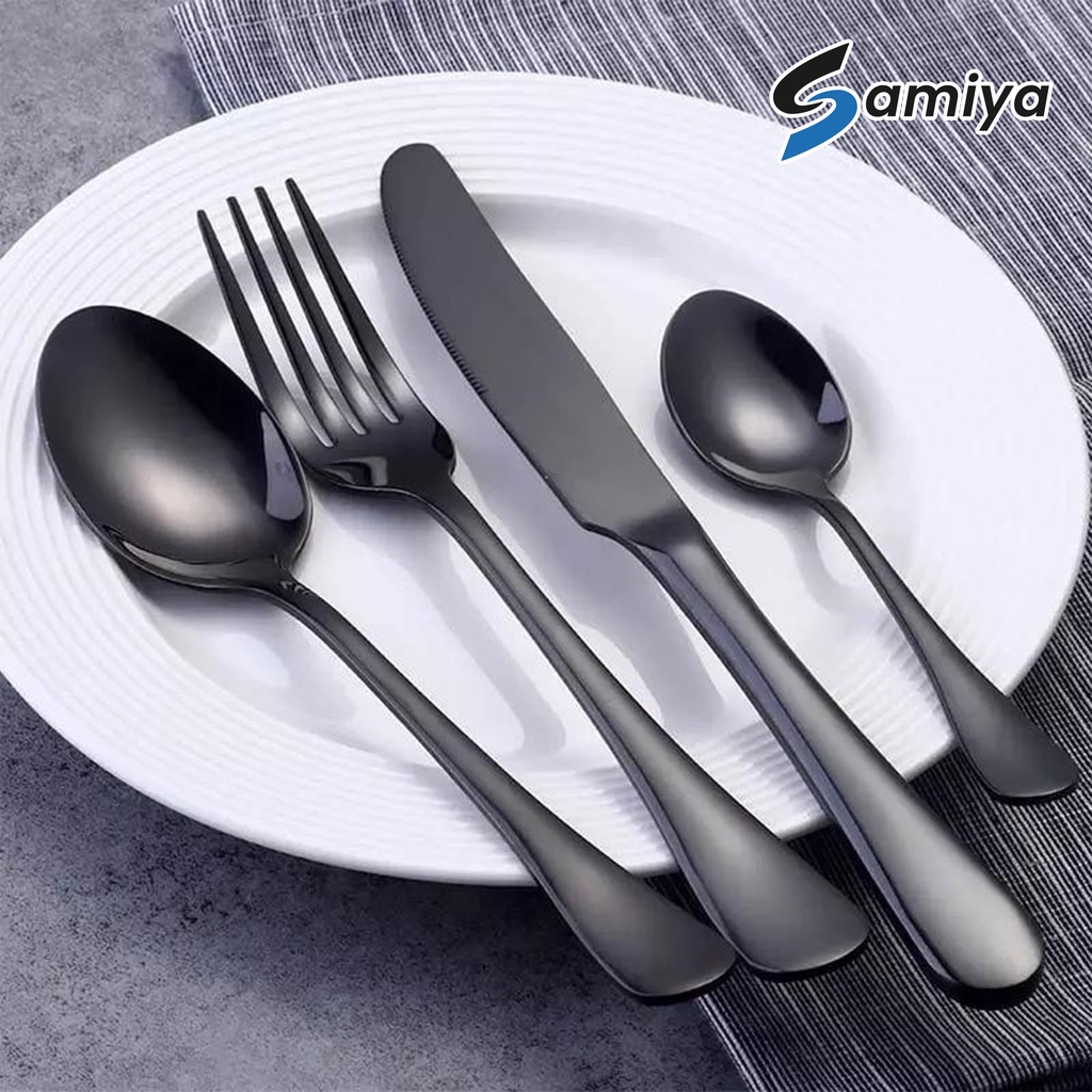 dinner spoon matte black / alat makan set sendok garpu tea spoon pisau makan warna doff