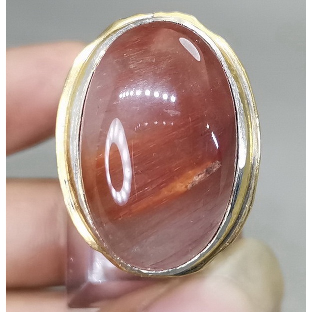 Cincin Batu Akik Asli Kecubung Rambut Merah Antik