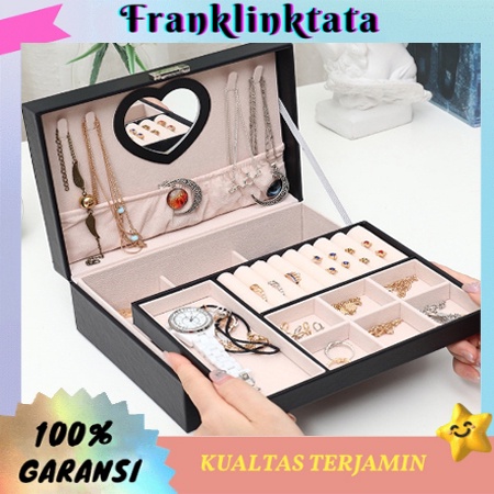 COD/Kotak Penyimpanan Perhiasan Jam Tangan /Kotak Perhiasan Kulit /Cincin Anting Kalung Jewelry Box 2 Tingkat/Multifungsi Kotak Perhiasan/Termurahkotak Jam Tangan/kotak Jam Tangan/kotak Perhiasan /Jewerly Box with Mirror Hadiah untuk keluarga  teman
