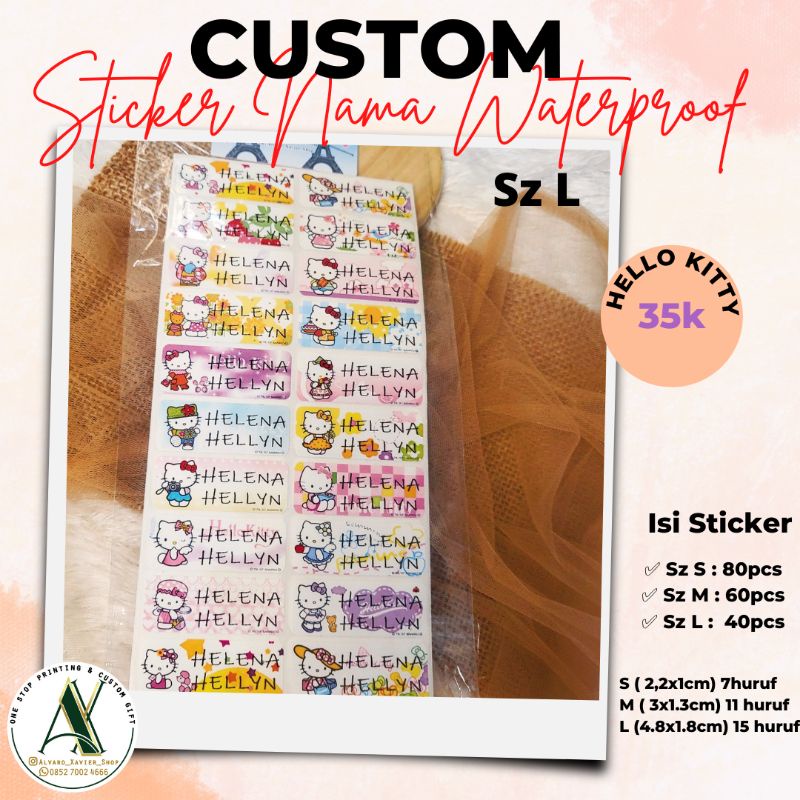 

label sticker nama waterproof sz L - Hellokitty