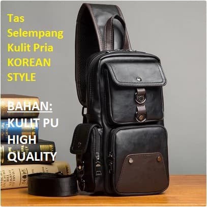 [MURAH] [COD] Tas Selempang Pria Kulit 9852 - Hitam