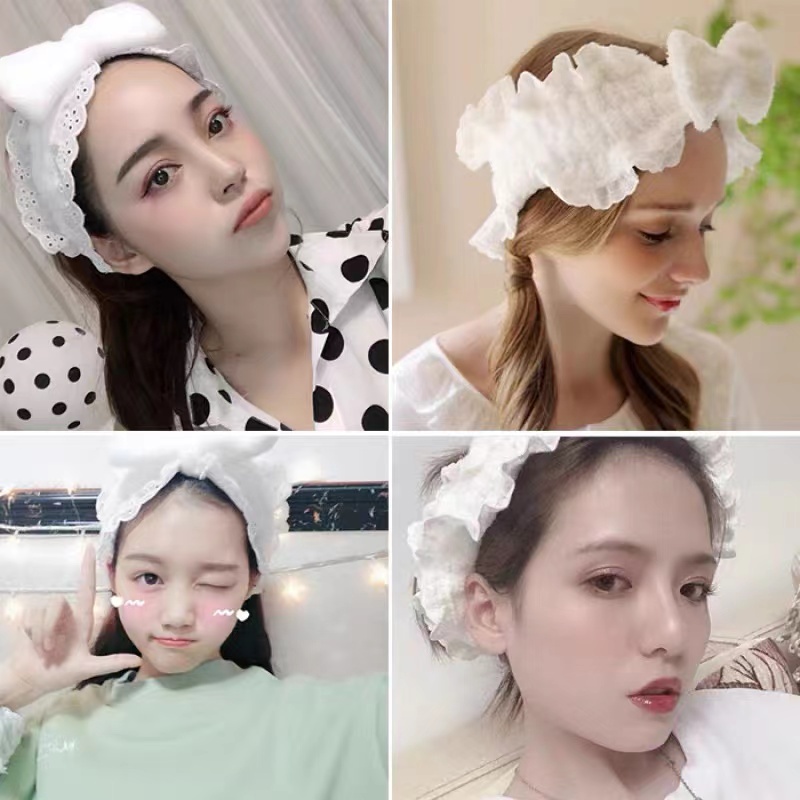 (Hello Girl)F99 Bandana Kain Lembut Motif Renda Pita Gaya Korea Import