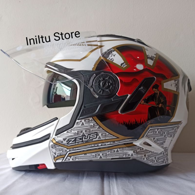 Helm Zeus ZS613C ZS-613C Z613C White AJ20 Red Modular Double Visor
