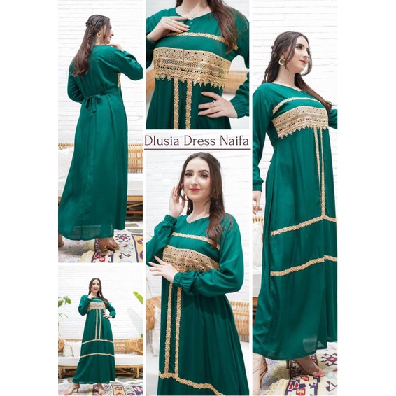 Daster Arab DLUSIA NAIFA Gamis Rayon Busui Maxi Dress Renda import