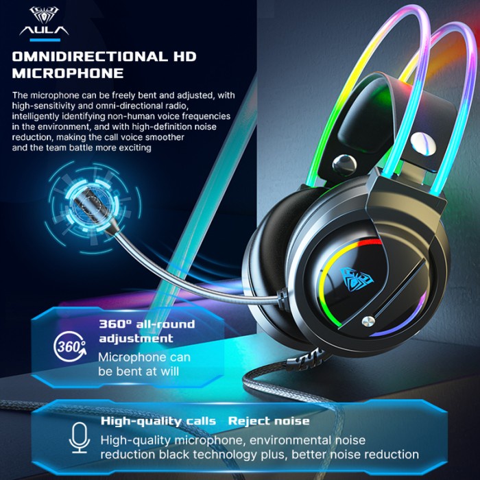 Headset Gaming AULA S501 USB – Streamer Light RGB Running – Headset