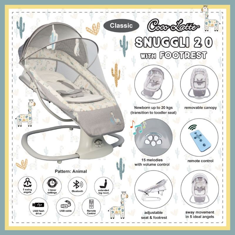 MKS - Cocolatte Snuggli 2.0 Footrest Premier Safari Patio Swing Ayunan Bayi Elektrik Features / OTOMATIS Bouncer Swing