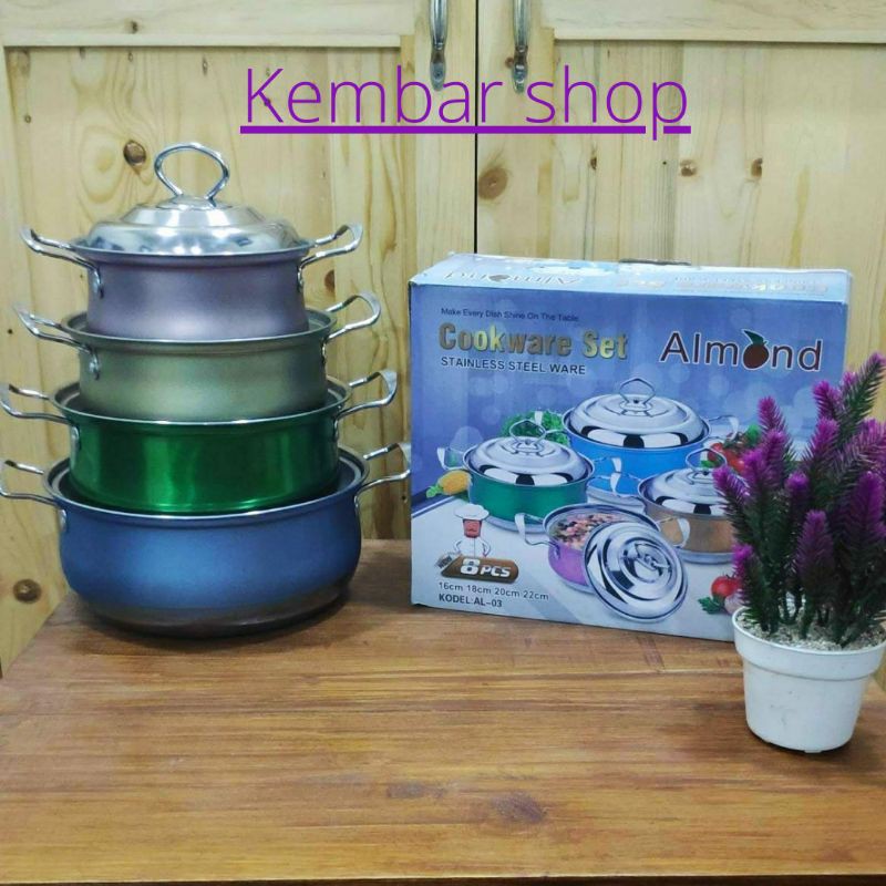 PANCI SET ALMOND/PANCI SET STAINLES/COOK WARE SET 4
