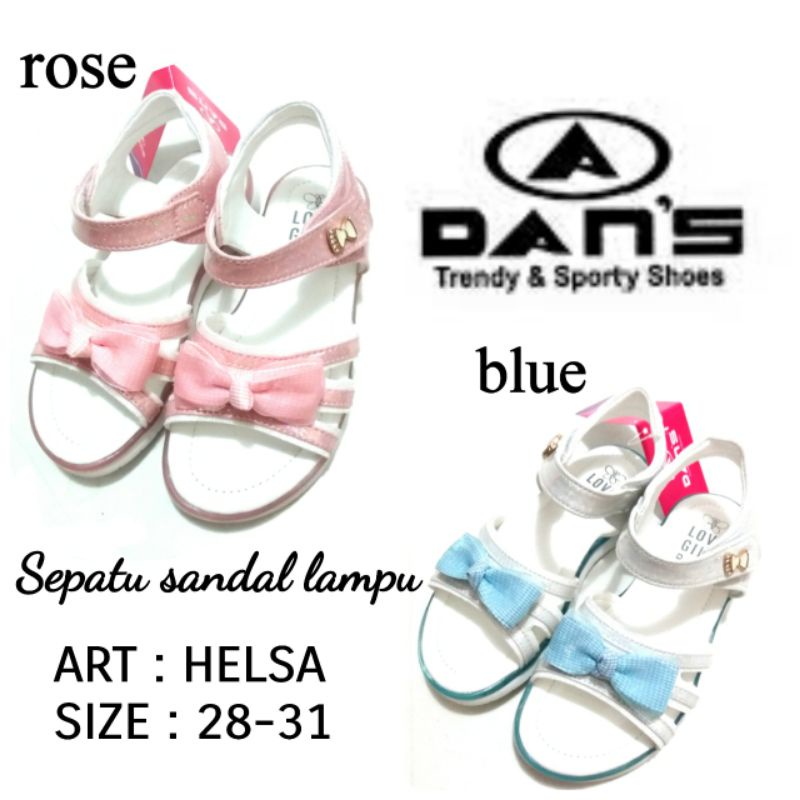 SEPATU SANDAL ANAK PEREMPUAN DANS HELSA LED BISA NYALA WARNA BIRU DAN ROSE SIZE 28-31
