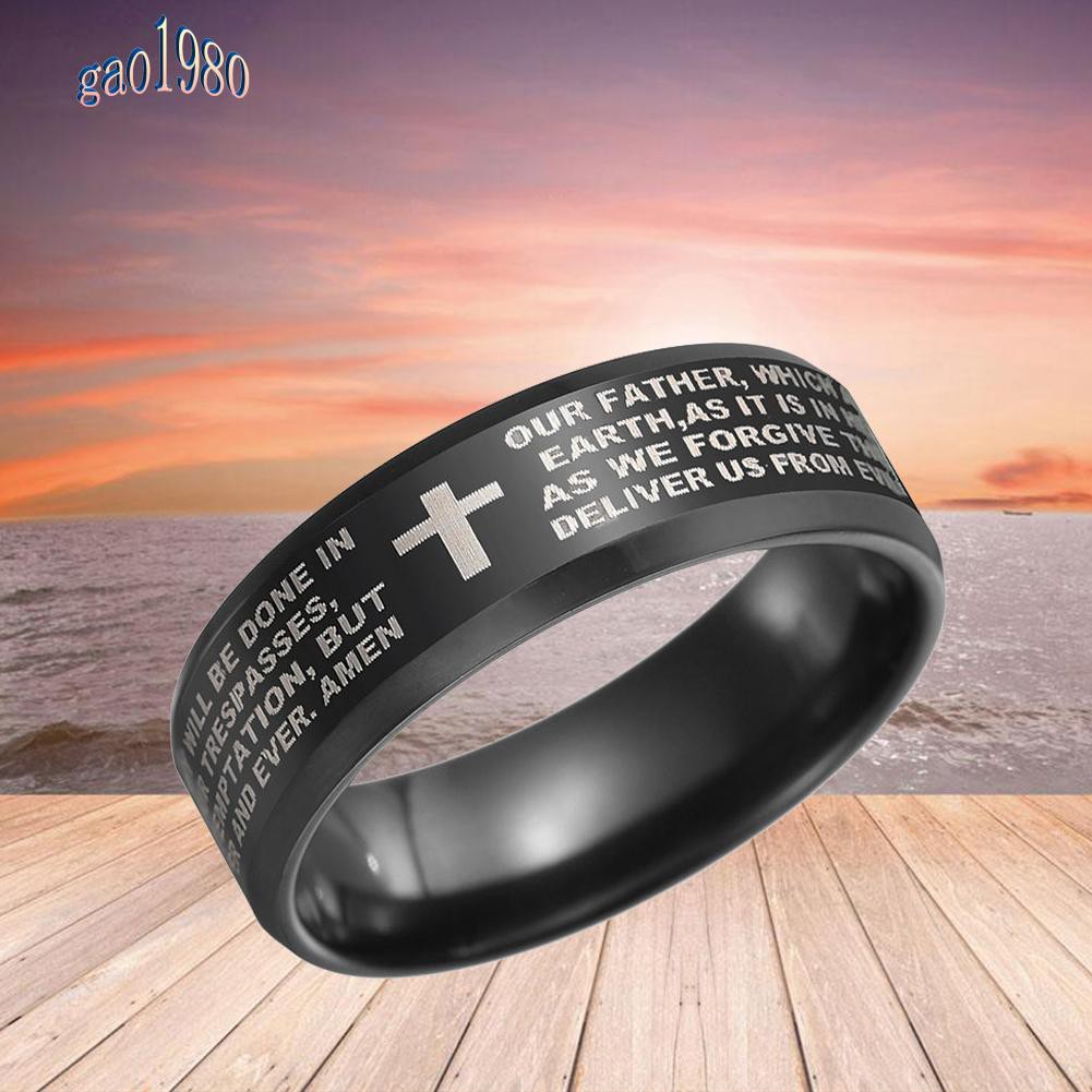 Gao Cincin Motif Doa Bapa Kami Bahasa Inggris Bahan Stainless Steel Warna Hitam Untuk Wanita