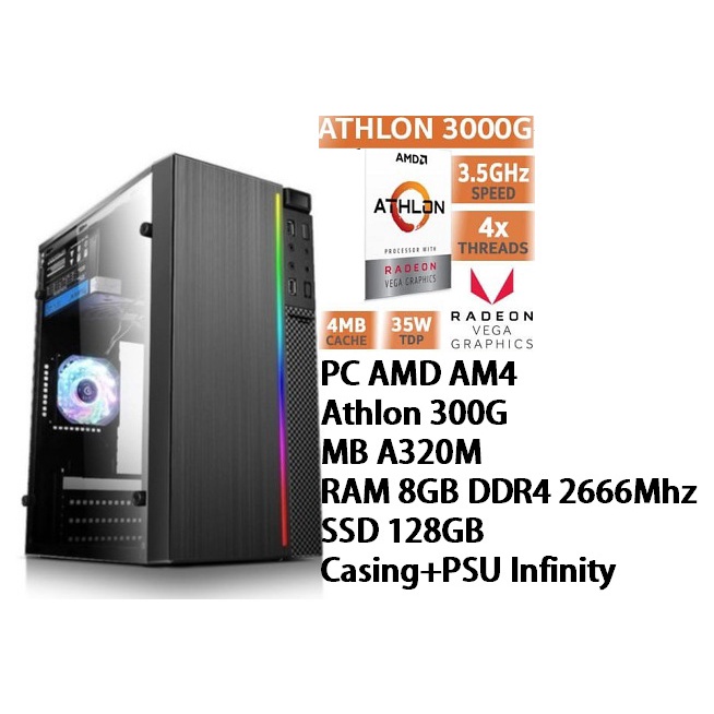 Paket PC AMD Athlon 3000G DDR4 8GB SSD HDD