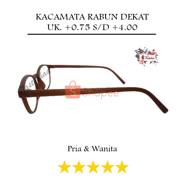 kacamata baca Lensa Plus Pria/Wanita +0.75 s/d +4.00 Bingkai Oval Coklat Doff Rabun Dekat Unisex FREECASE