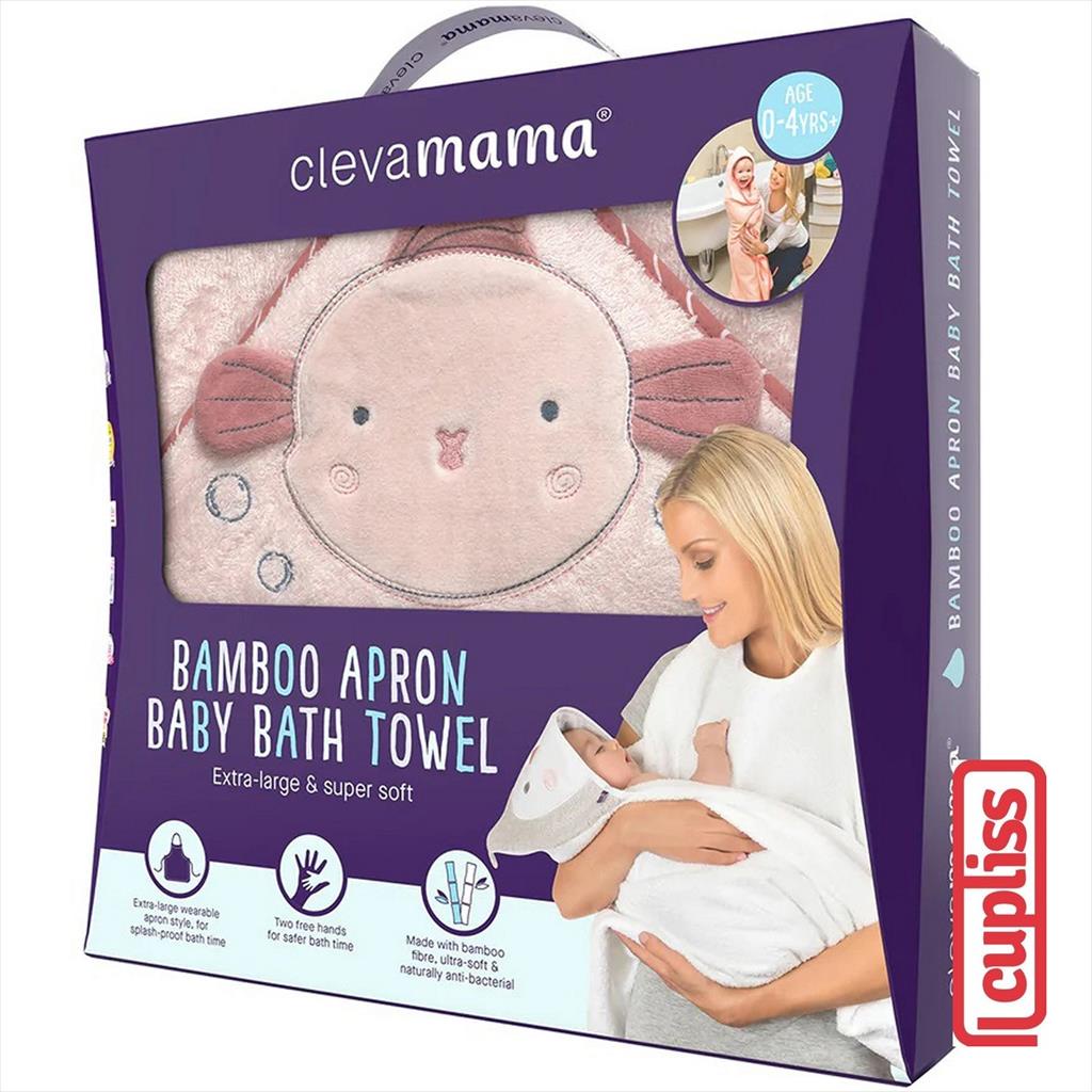 ClevaMama Bamboo Apron Towel Pink Fish Handuk Mandi Bayi