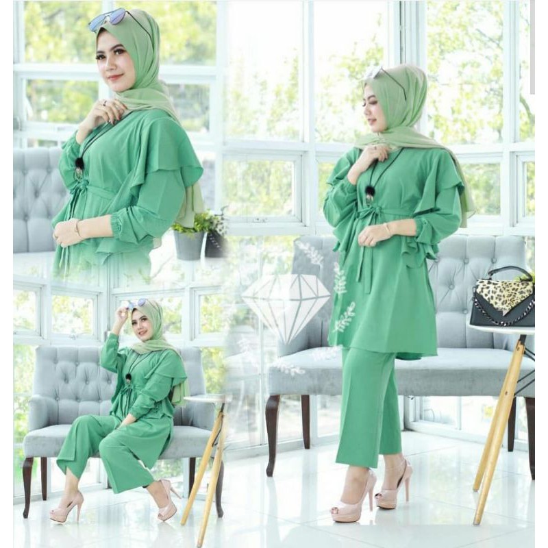 SET CELANA DANDELION, MOSCREPE, GAMIS HIJAB MUSLIM, SETELAN