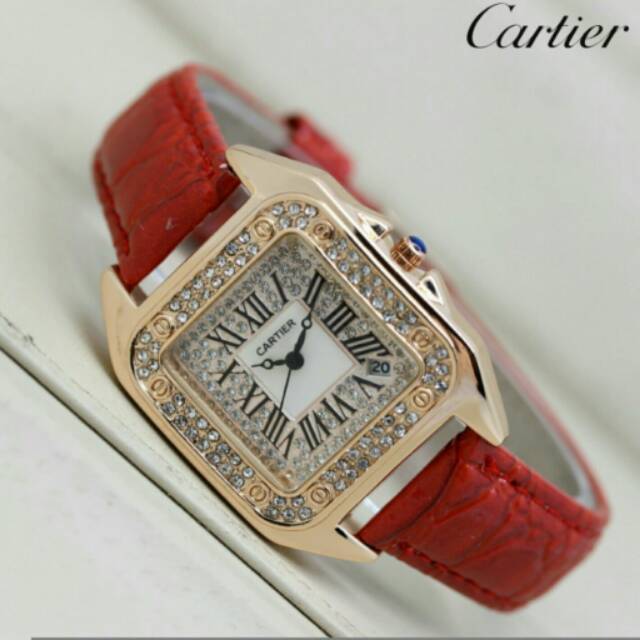 Jam Cartier Segi Romawi Leather 115rb, diameter 3cm, Tanggal aktif