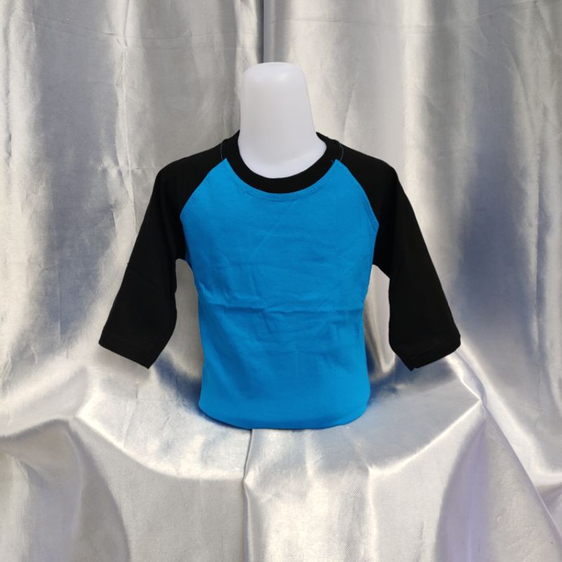 kaos polos reglan TURKIS-HITAM lengan 3/4 uk 18 20 22 S M L XL XXL