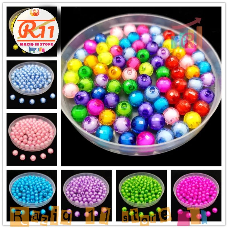 (50 pcs) Manik Manik Bulat Mote Isi Bahan Akrilik Kerajinan Tangan Craft