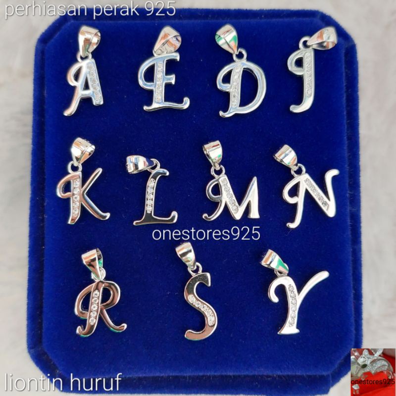 LIONTIN HURUF NAMA INISIAL PERAK 925 ASLI LAPIS EMAS PUTIH ASLI