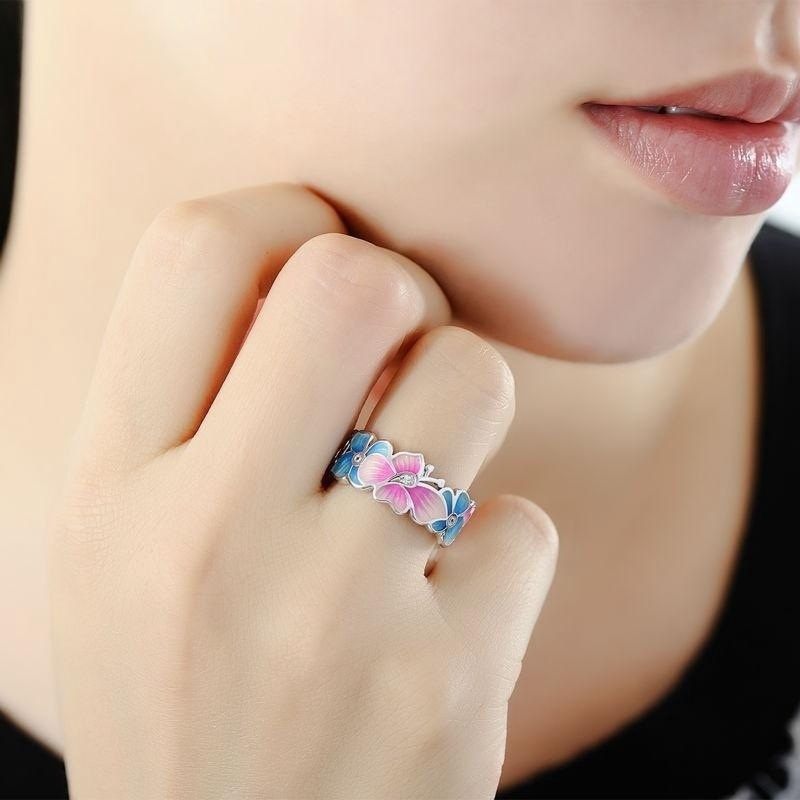 Cincin Desain Bunga Kupu-Kupu Bahan 925 Silver Untuk Wanita Butterfly