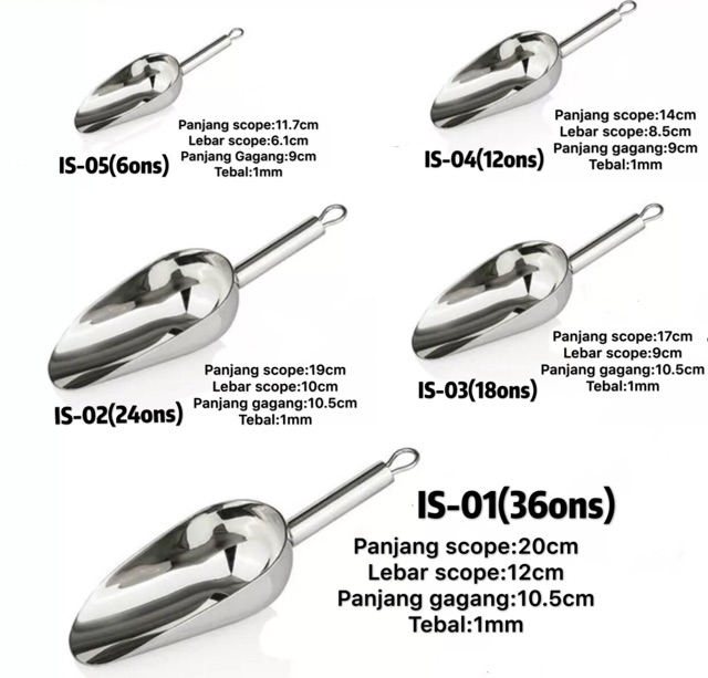 Ice scoop sekop es sekop tepung Ice shovel flour sugar scoop stainless No.1-5