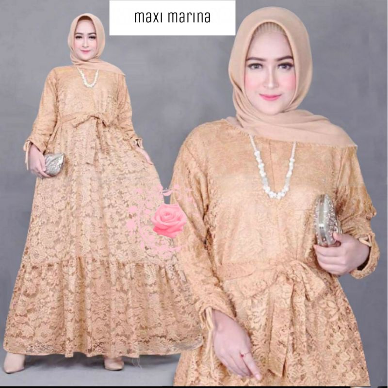 SIZE M/GAMIS MAXI MARINA BAHAN MATT BRUKAT TULANG GLITTER IMPOR LAPIS FURING PREMIUM QUALITY