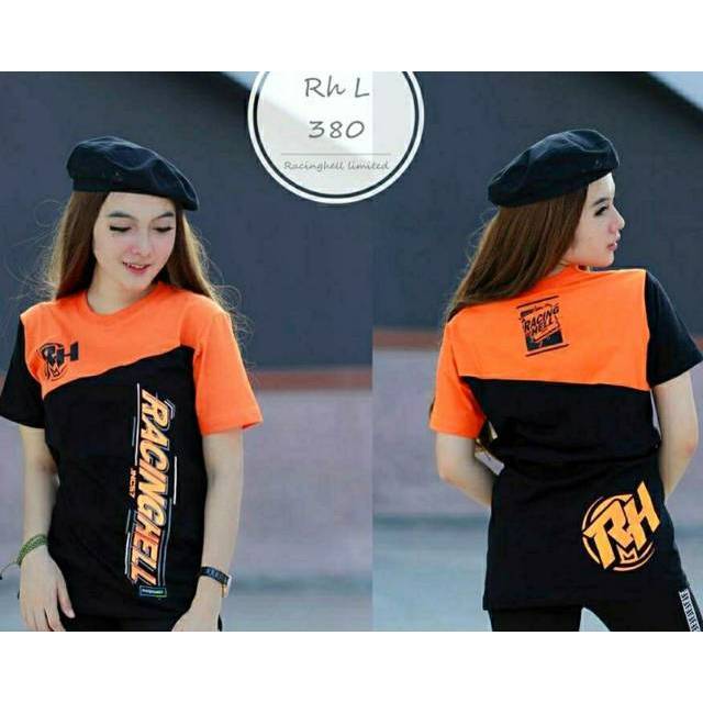 KAOS RACING HELL BLACK ORANGE FREE STICKER BISA COD