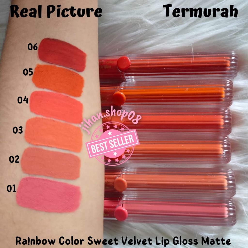 Rainbow Sweet Velvet Lip Gloss Matte Ecer & Grosir - Lip Cream Matte - Lip Matte Velvet - Lip Cream 