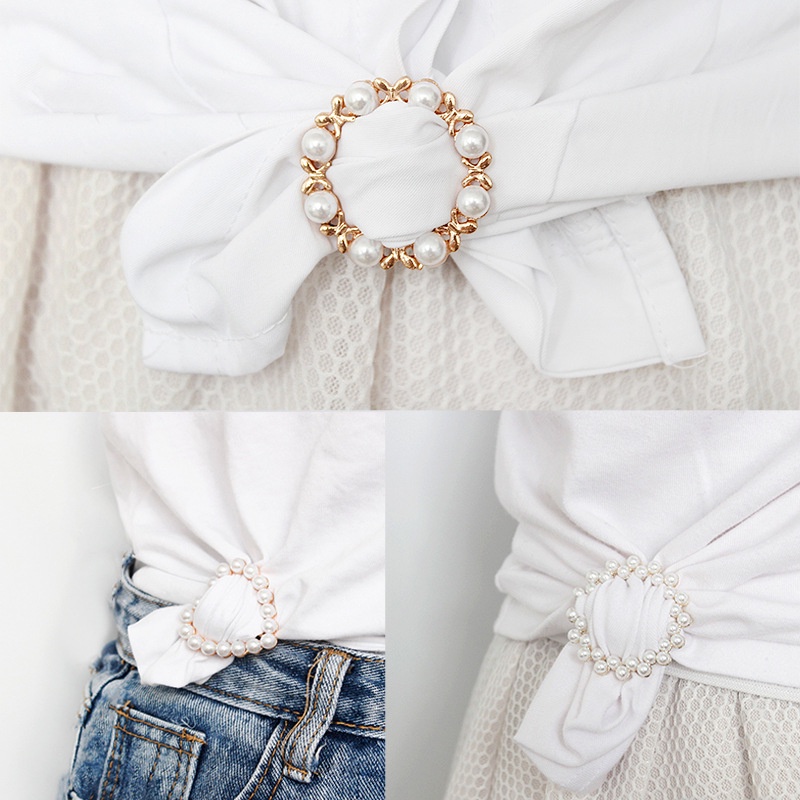 Women Fashion Metal T-shirt Hem Clip /  Ladies T-shirt Corner Knotted Pearl Buckle / Girls Decorative Rhinestone Waist Buckle / Shirt Clips Round Heart Shaped Scarf Crystal Buttons