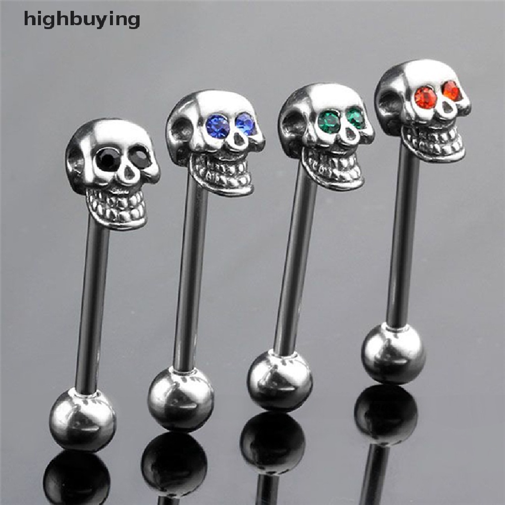 Hbid Anting Tindik Lidah / Tubuh 14G Bentuk Tengkorak Bahan Stainless Steel CZ