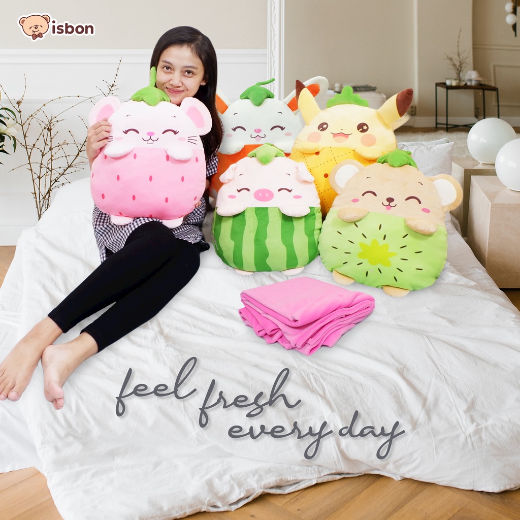 Balmut Bantal Selimut Karakter Buah Berry dan Mouse Warna Pink Mudah Dibawa Cocok Untuk Traveling Nyaman Digunakan Halus dan Hangat ISTANA BONEKA