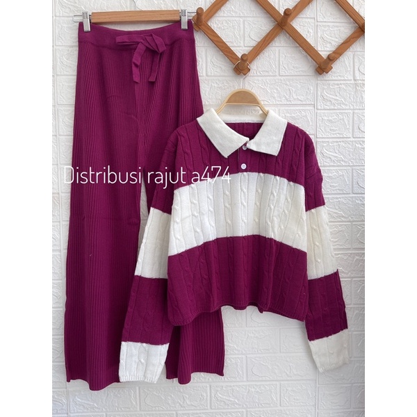 SERBA MAGENTAH ONESET CARDIGAN SWEATER SETELAN KULOT DAN ROK