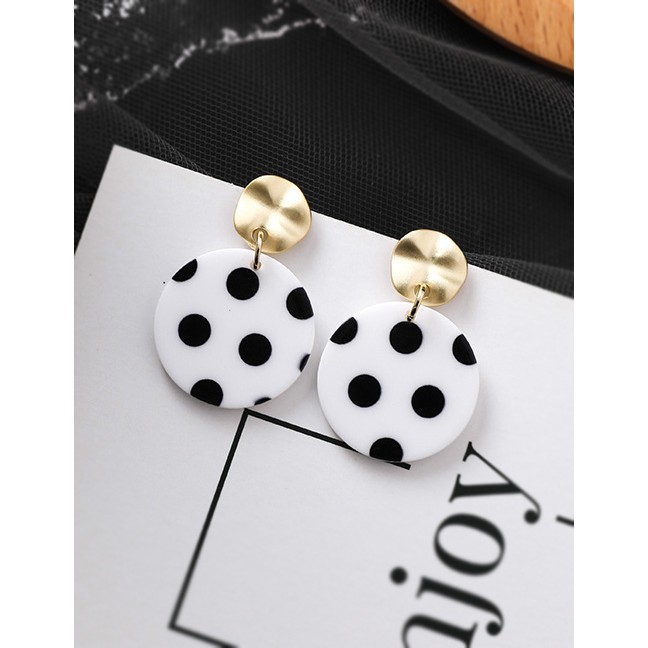 LRC Anting Tusuk Fashion Contrast Stripes Dot Large Disc 925 Silver Needle Stud F68133