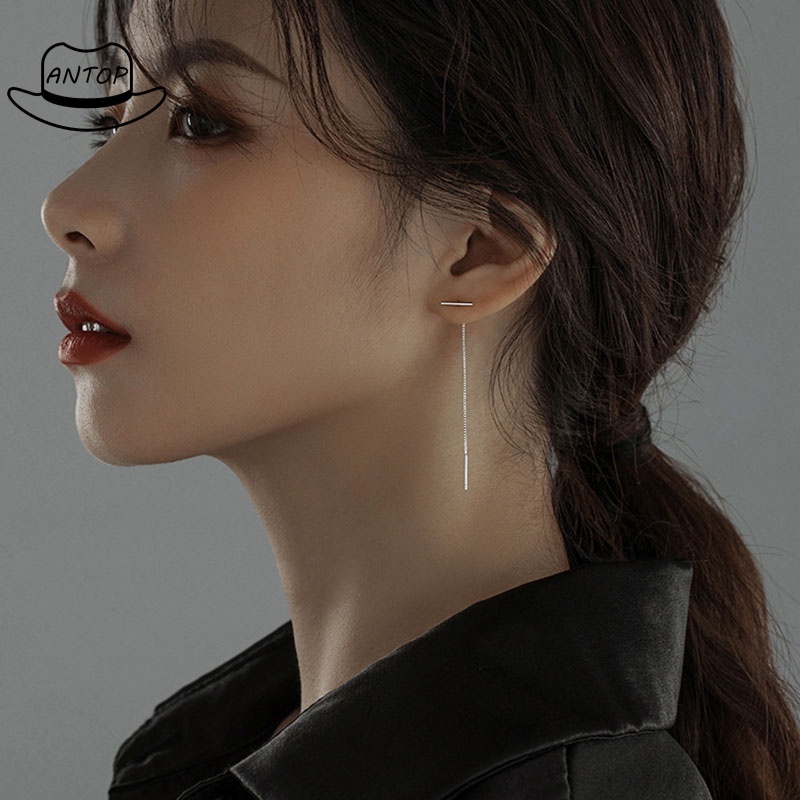 Anting Tusuk Gantung Temperament Bahan Sterling Silver 925 Desain Rumbai Gaya Koreasimple Untuk Wanita ANTOP