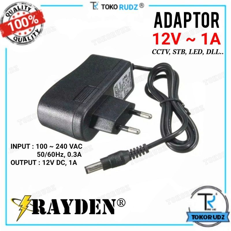 Adaptor DC 12V 1A Kabel Jek Jack CCTV STB Kamera Video Lampu LED C100